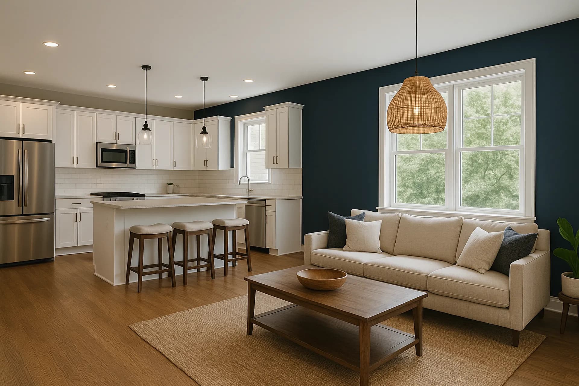 Modern home exterior at dusk